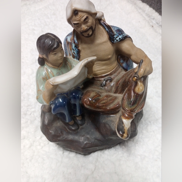 Vintage Shiwan Chinese mud men figurine father and daughter - Picture 7 of 7